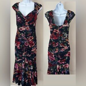 XSCape Floral Print Rushed Midi Dress Sz M Vintage retro